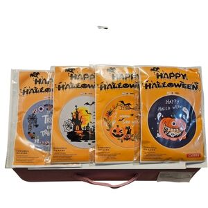 Halloween Embroidery Kits Set of 4 Themes with Bonus Sewing Kit includes Hoops